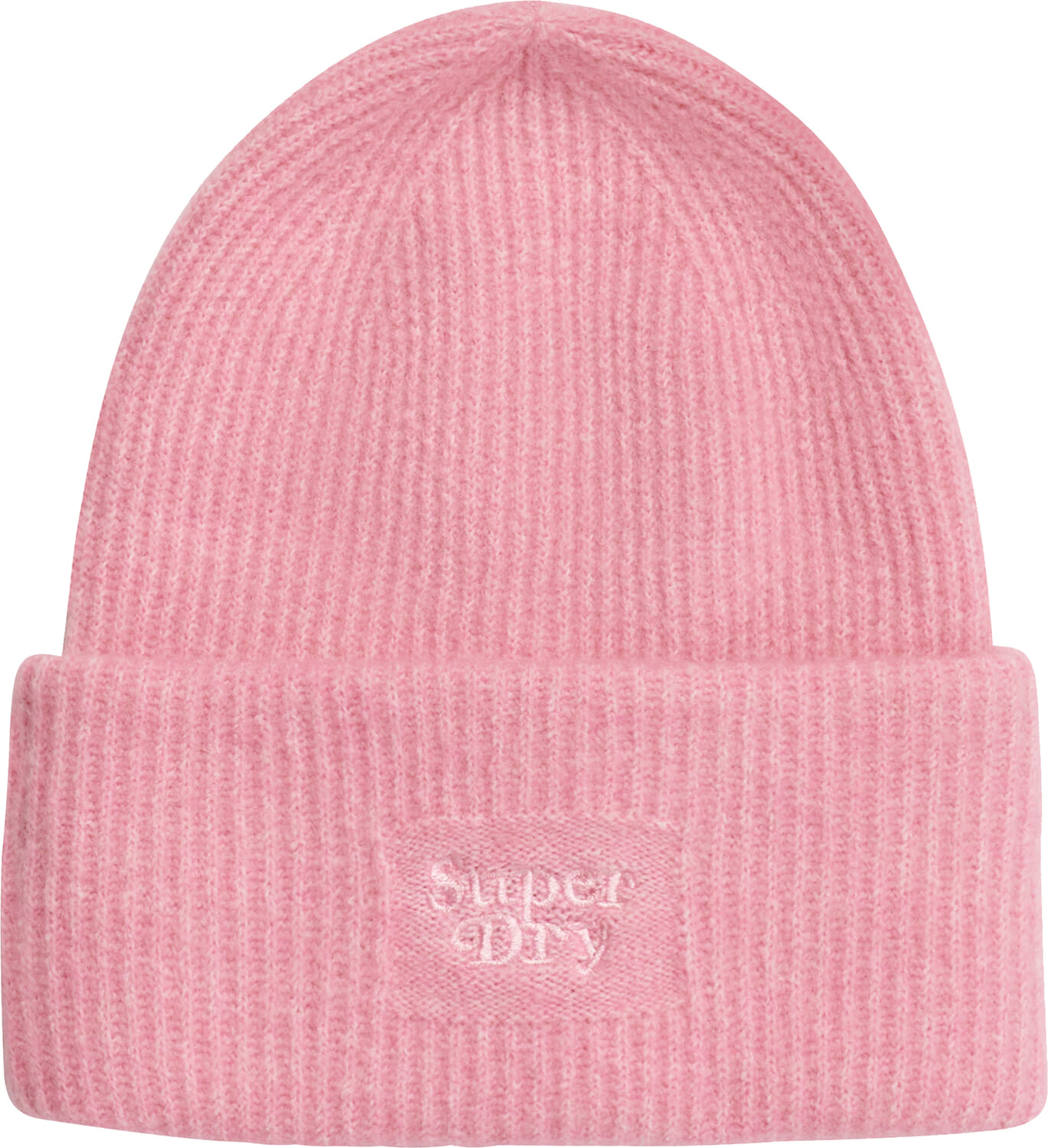 Superdry soft rib knit beani hat Roze