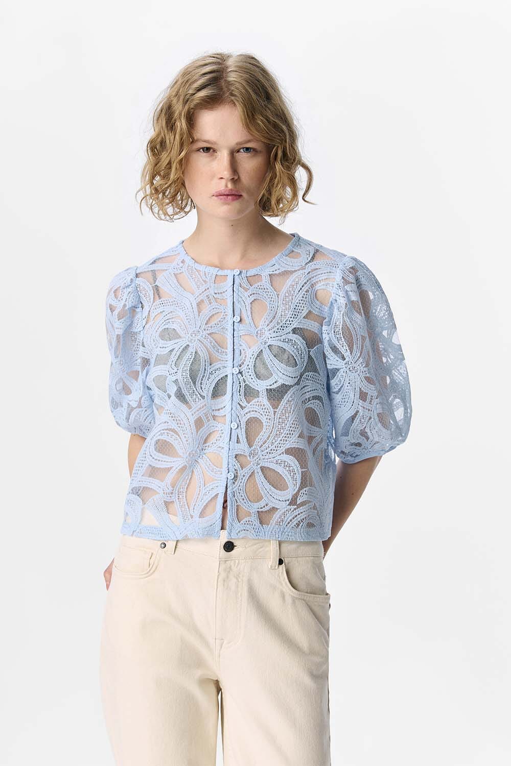 Object Blouse Rose Blauw