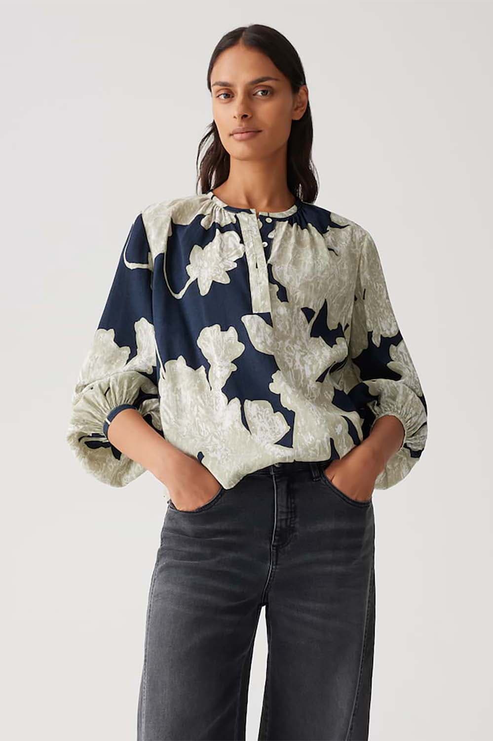 Opus Tuniekblouse Ficona Analogue met bloemenprint Blauw