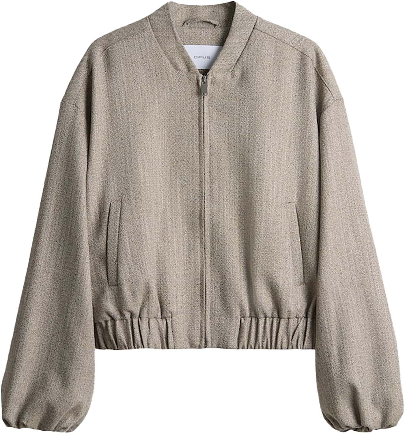 Opus Blouson Jalea herringbone in visgraatmotief Beige