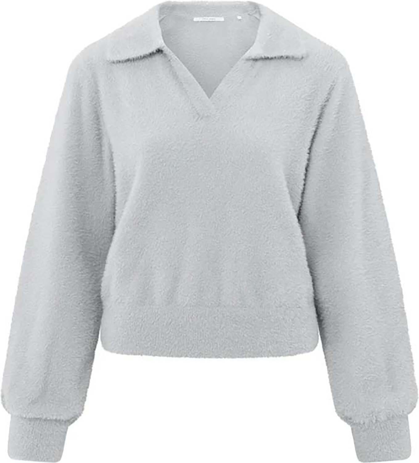 Yaya Fluffy polo trui met V-hals Grijs
