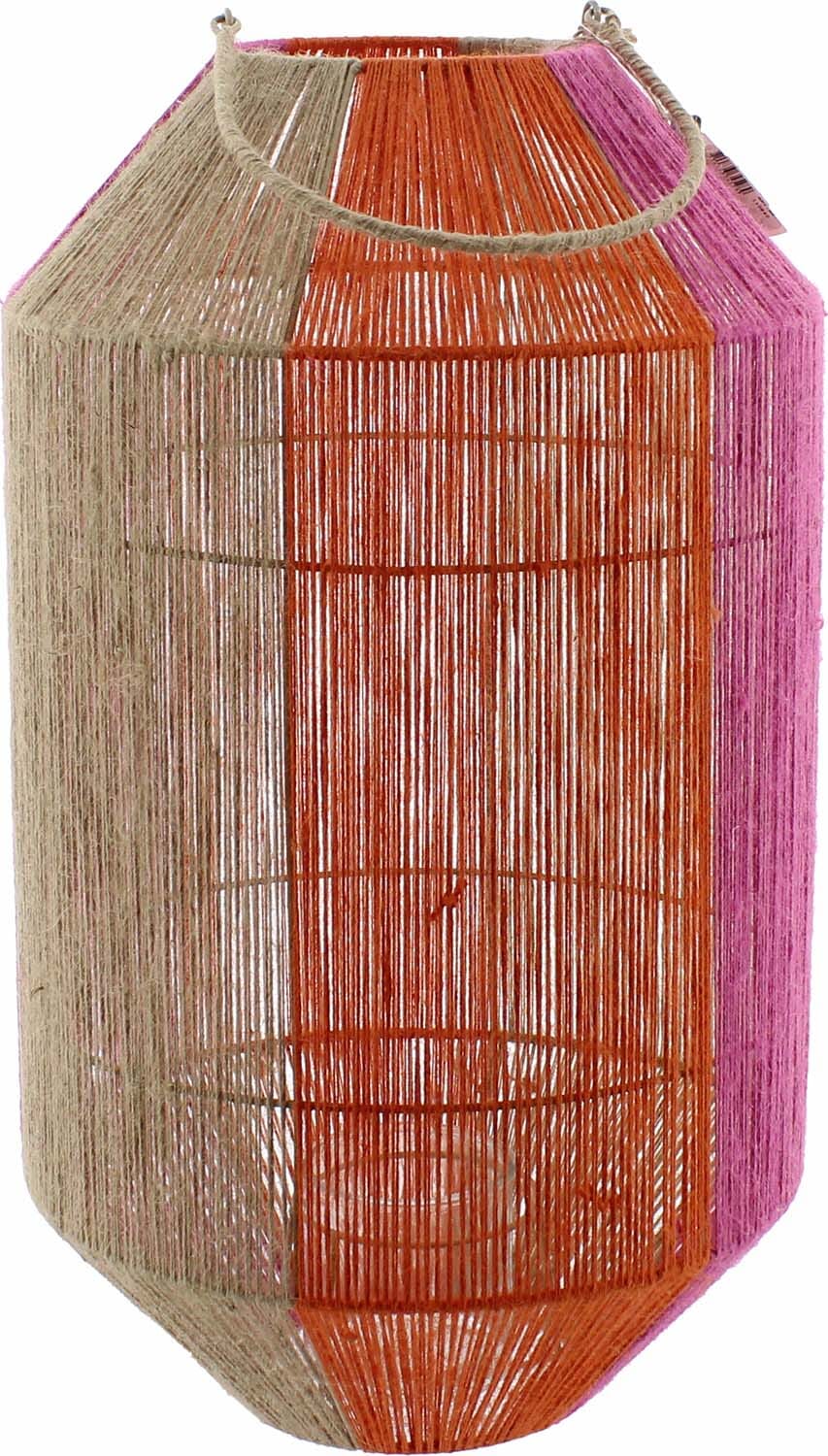 Bomont Collection Lantaarn Jute Naturel/Oranje/Fuchsia d34h60cm Multi