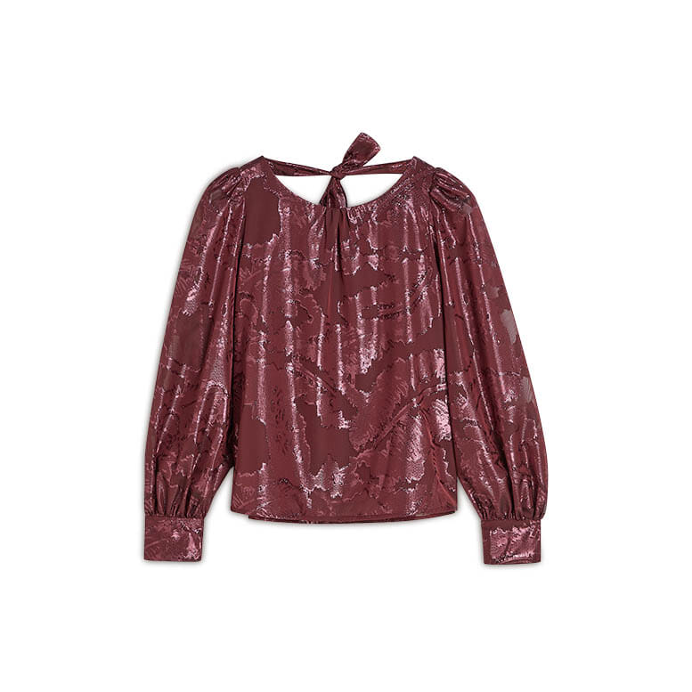 Summum Top Shiny Jacquard Bordeaux Rood