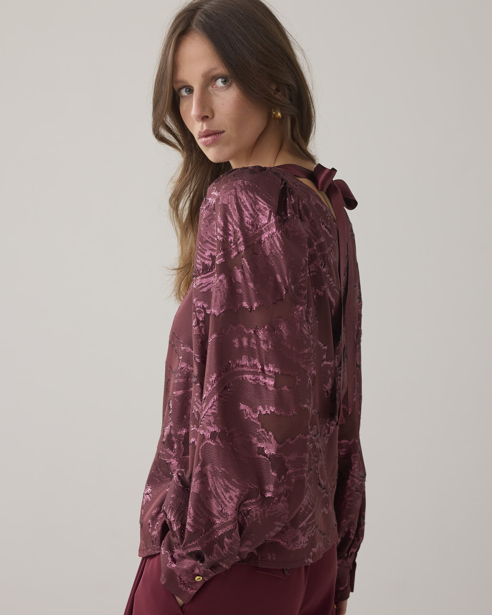 Summum Top Shiny Jacquard Bordeaux Rood