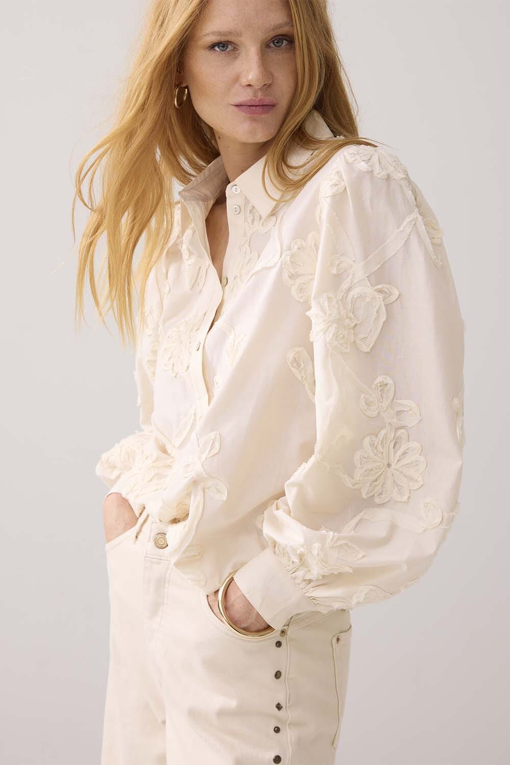 Summum Blouse Tape pattern voile Wit