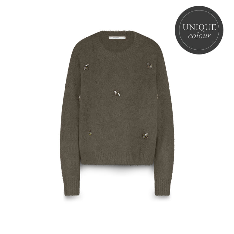 Summum Gebreide Trui Embellished Cozy Melange Army