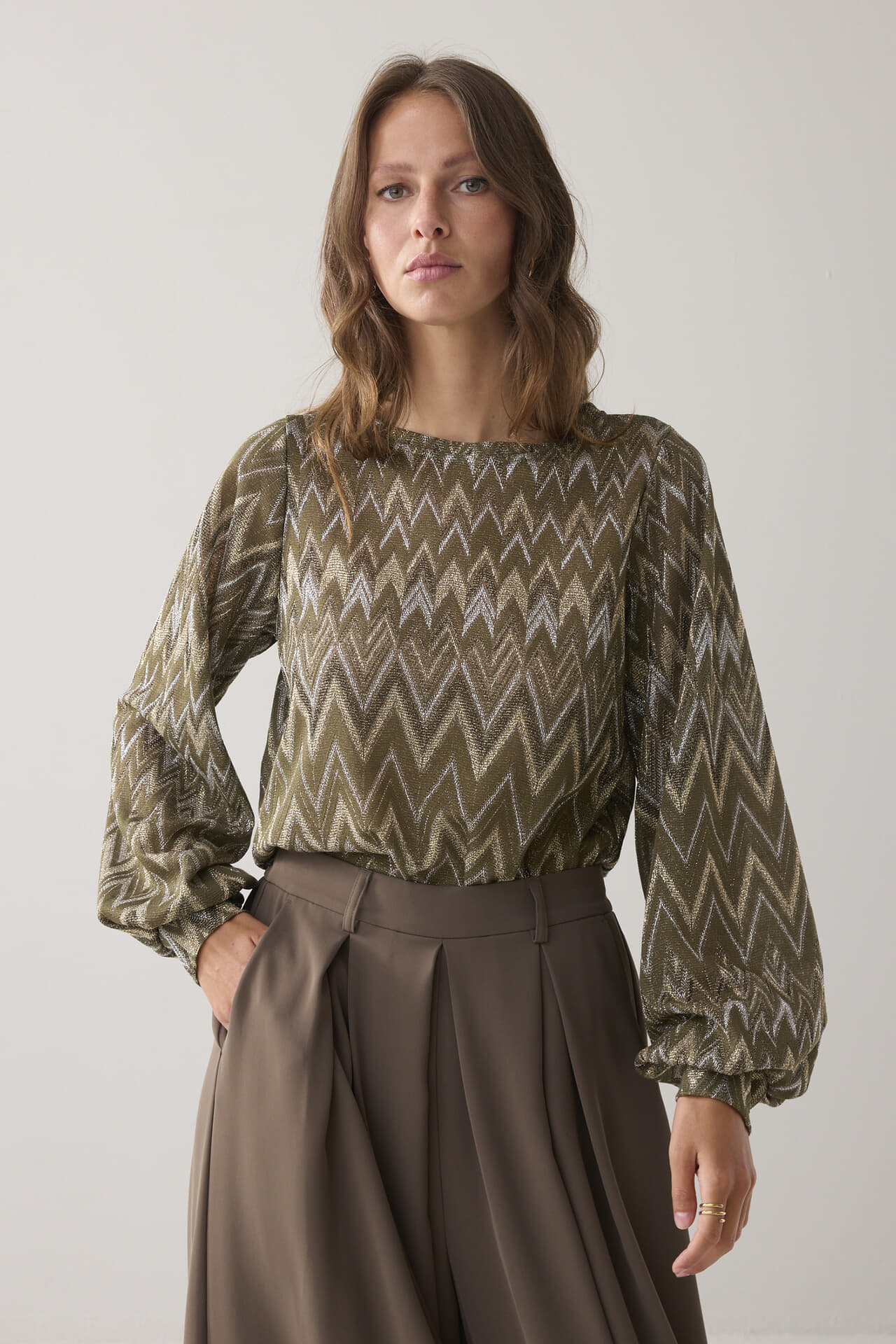 Summum Top long sleeve Zig zag lurex Groen