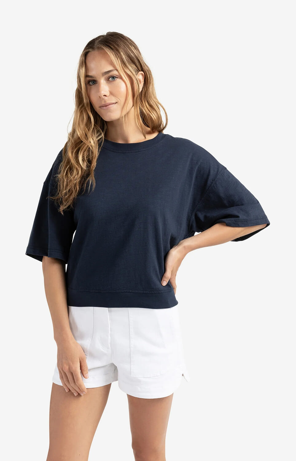 Yaya T-shirt with slub texture Blauw