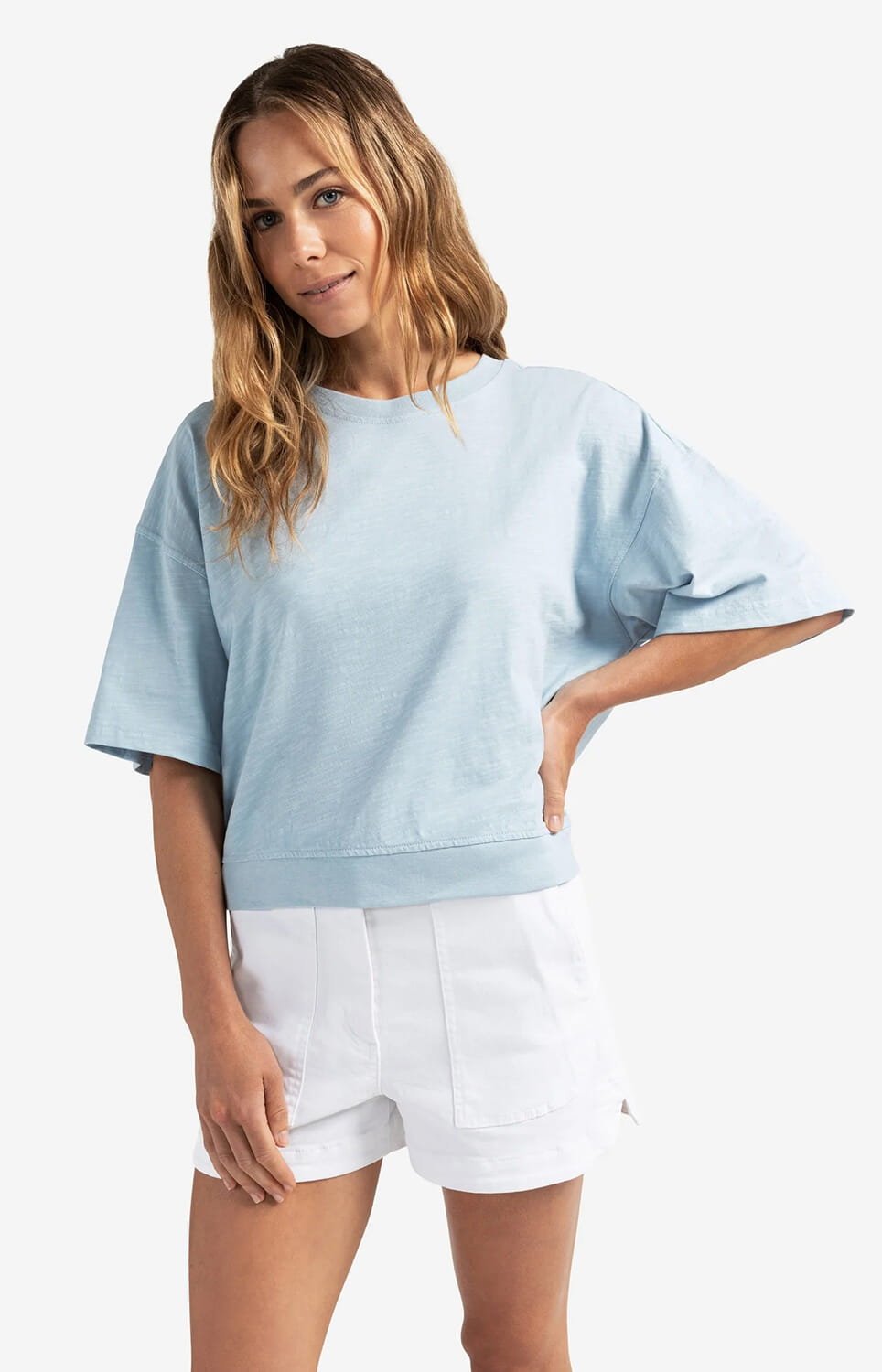 Yaya T-shirt with slub texture Blauw