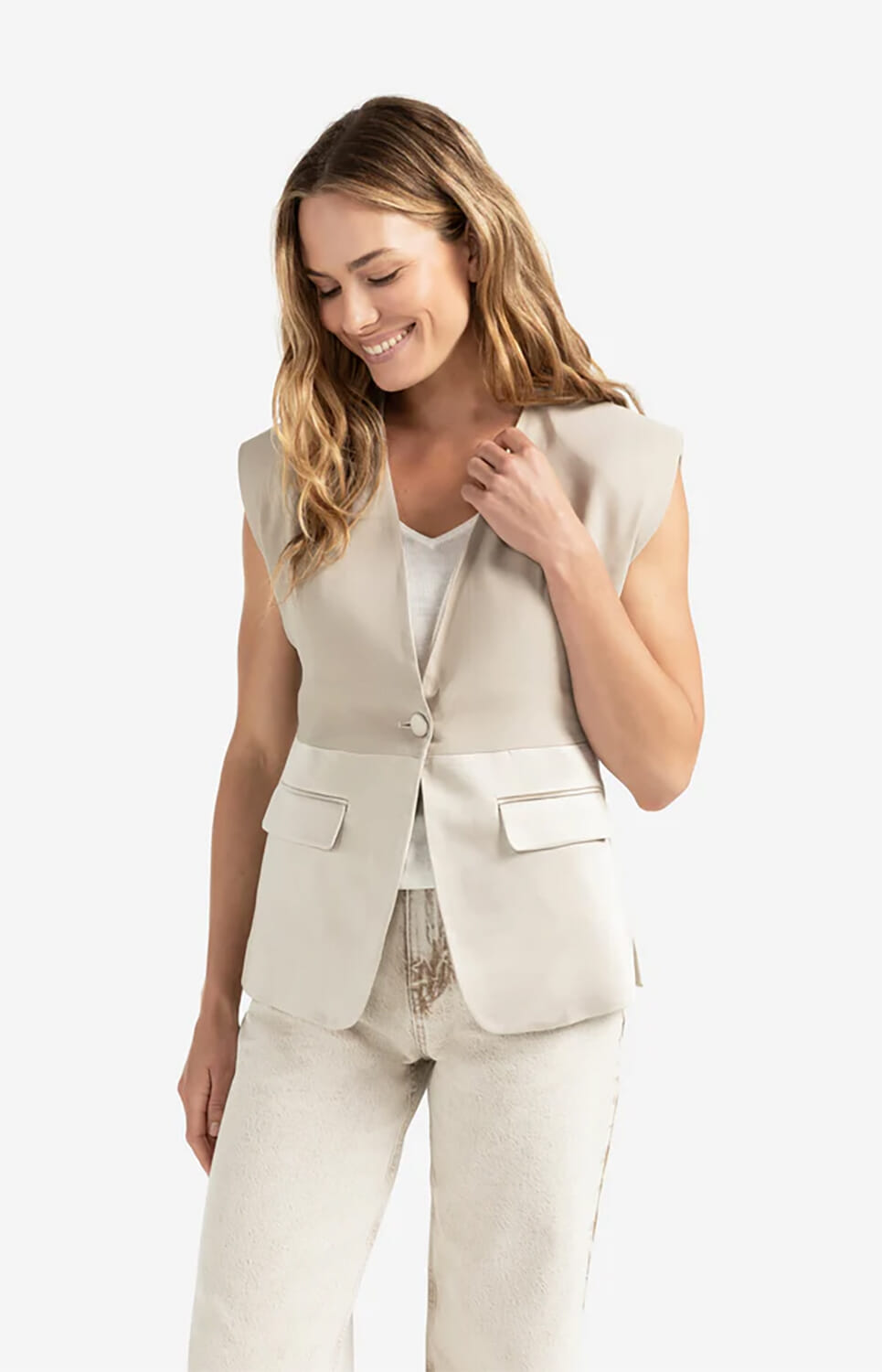 Yaya Blazer met satijnen details Beige