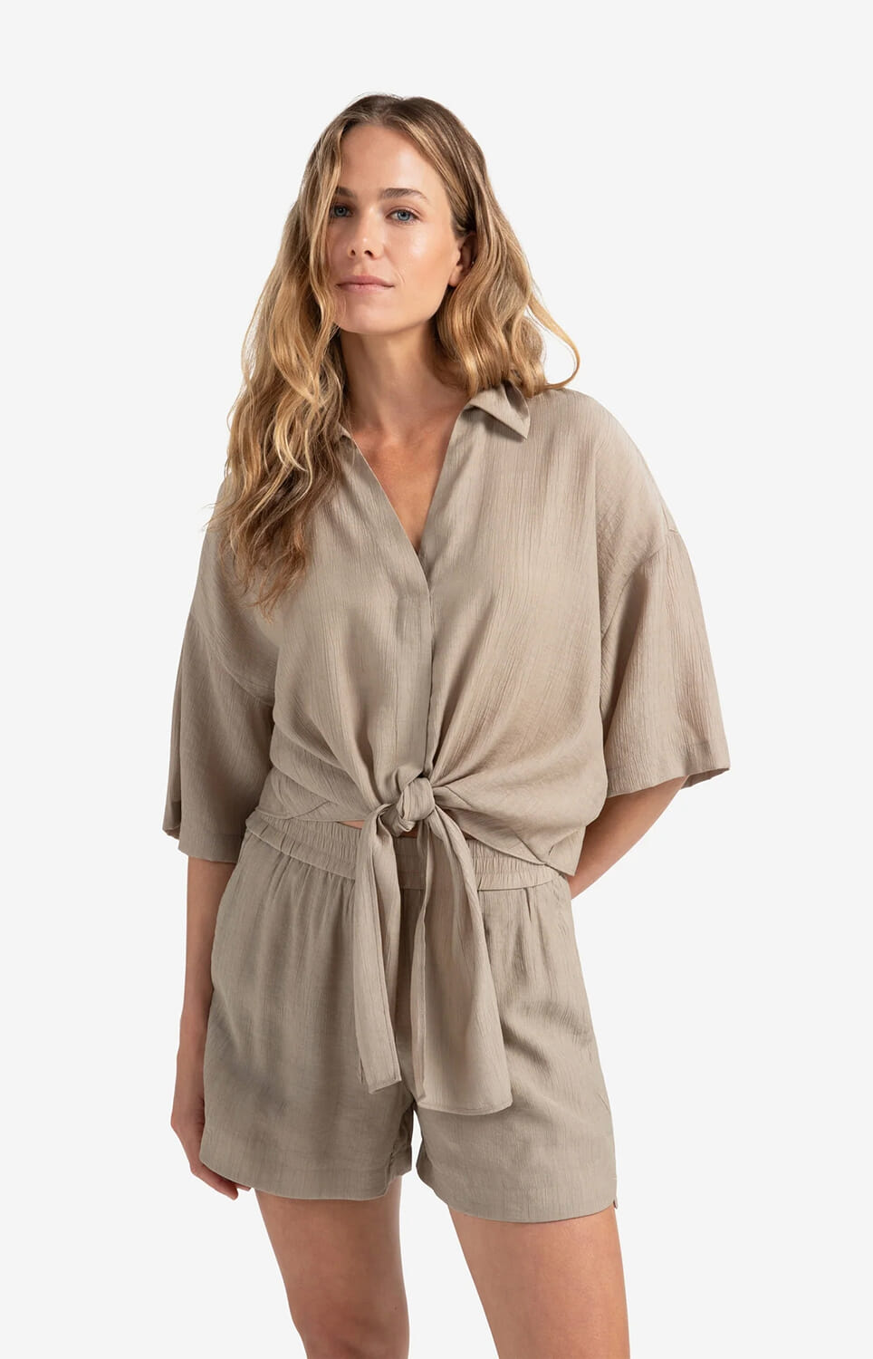 Yaya Top with knotted detail Beige