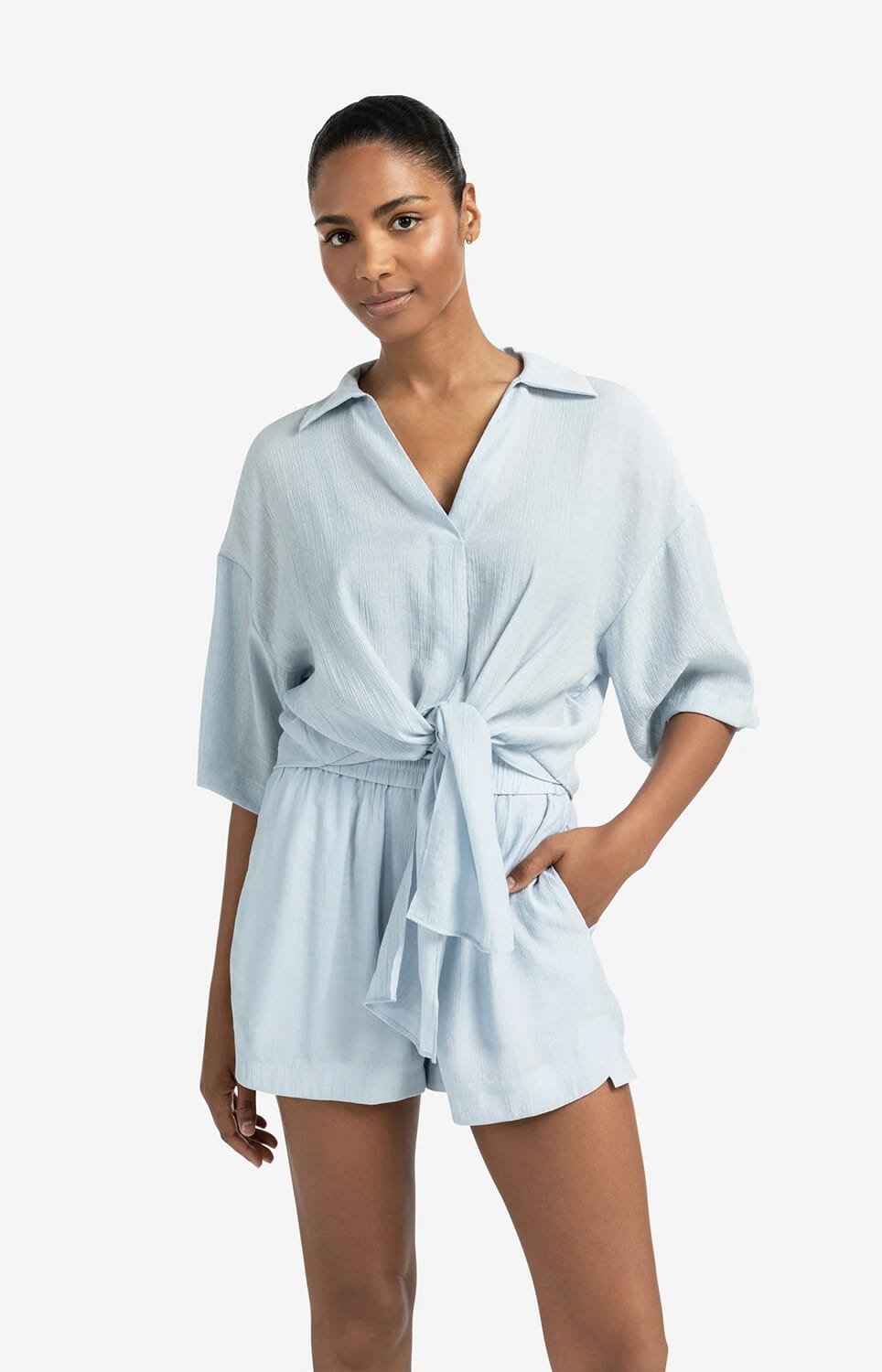 Yaya Top with knotted detail Blauw