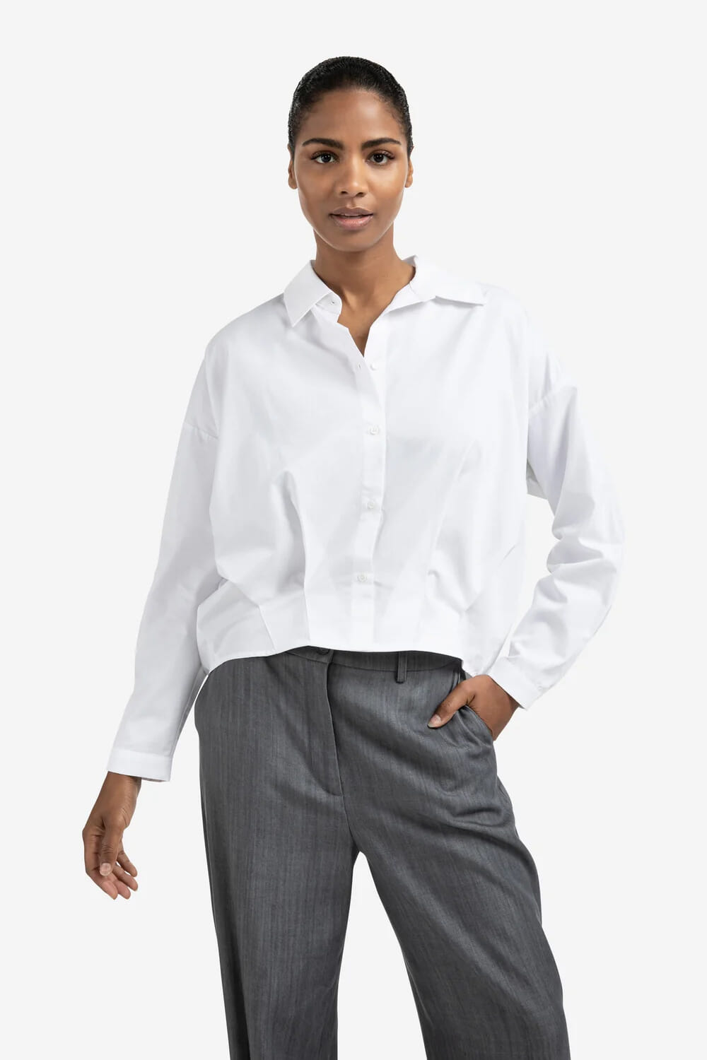 Yaya Poplin blouse with front pleat Wit