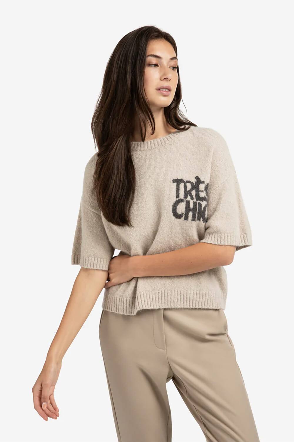 Yaya Short sleeve sweater with artw Beige