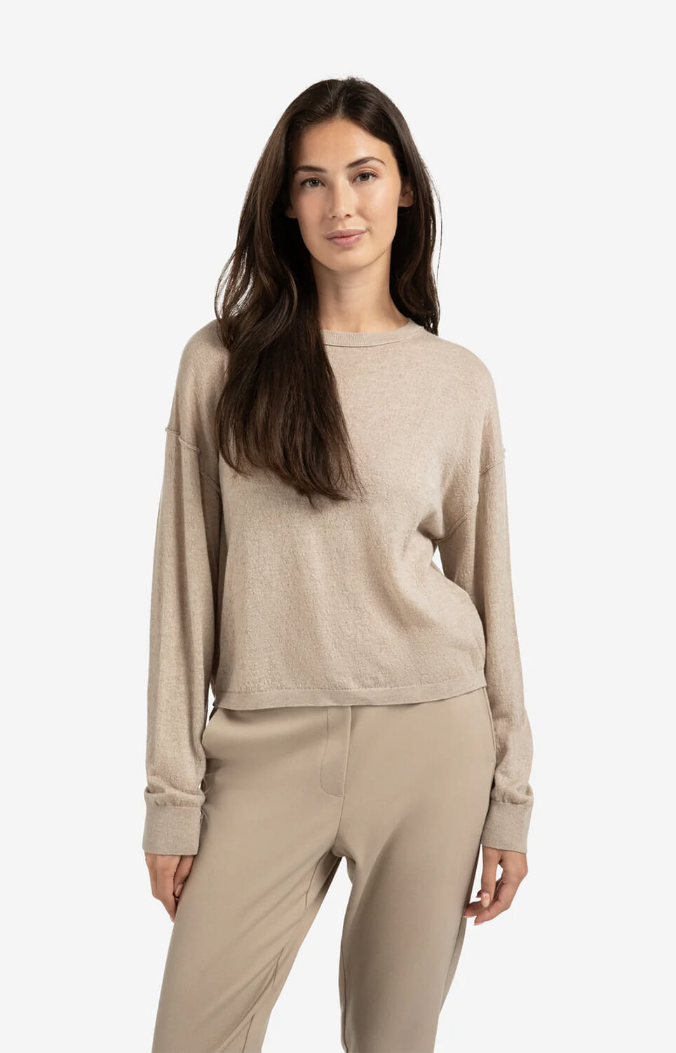 Yaya Textured round neck sweater ls Bruin