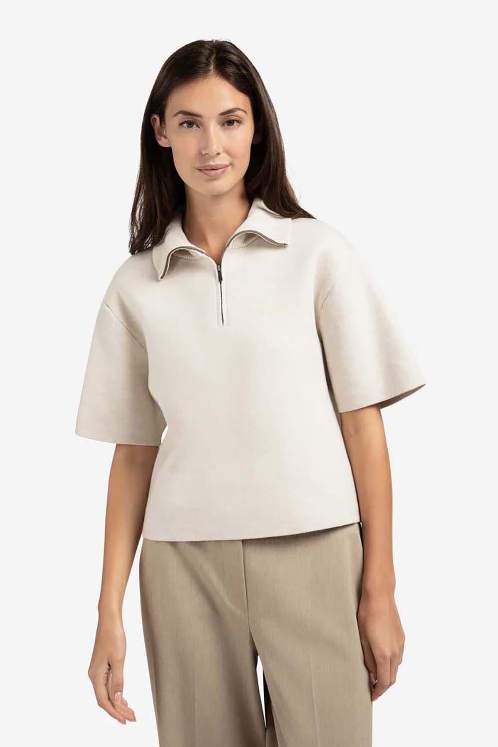 Yaya Short sleeve sweater with coll Wit