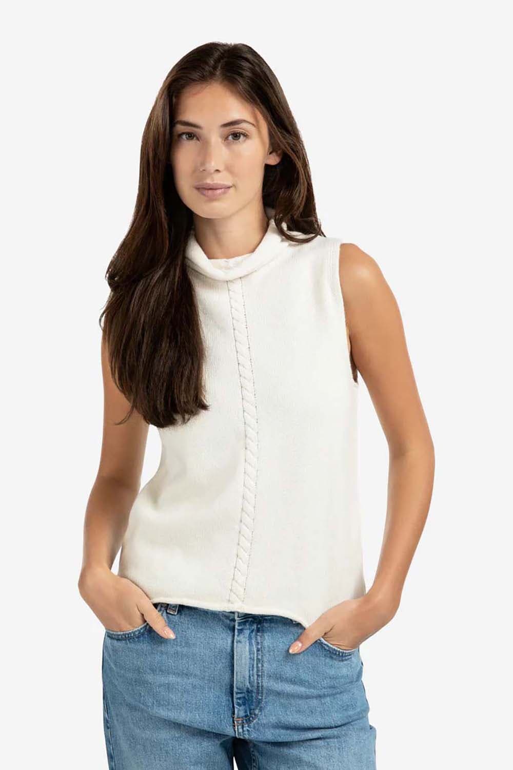 Yaya Cable high neck sleeveless swe Wit