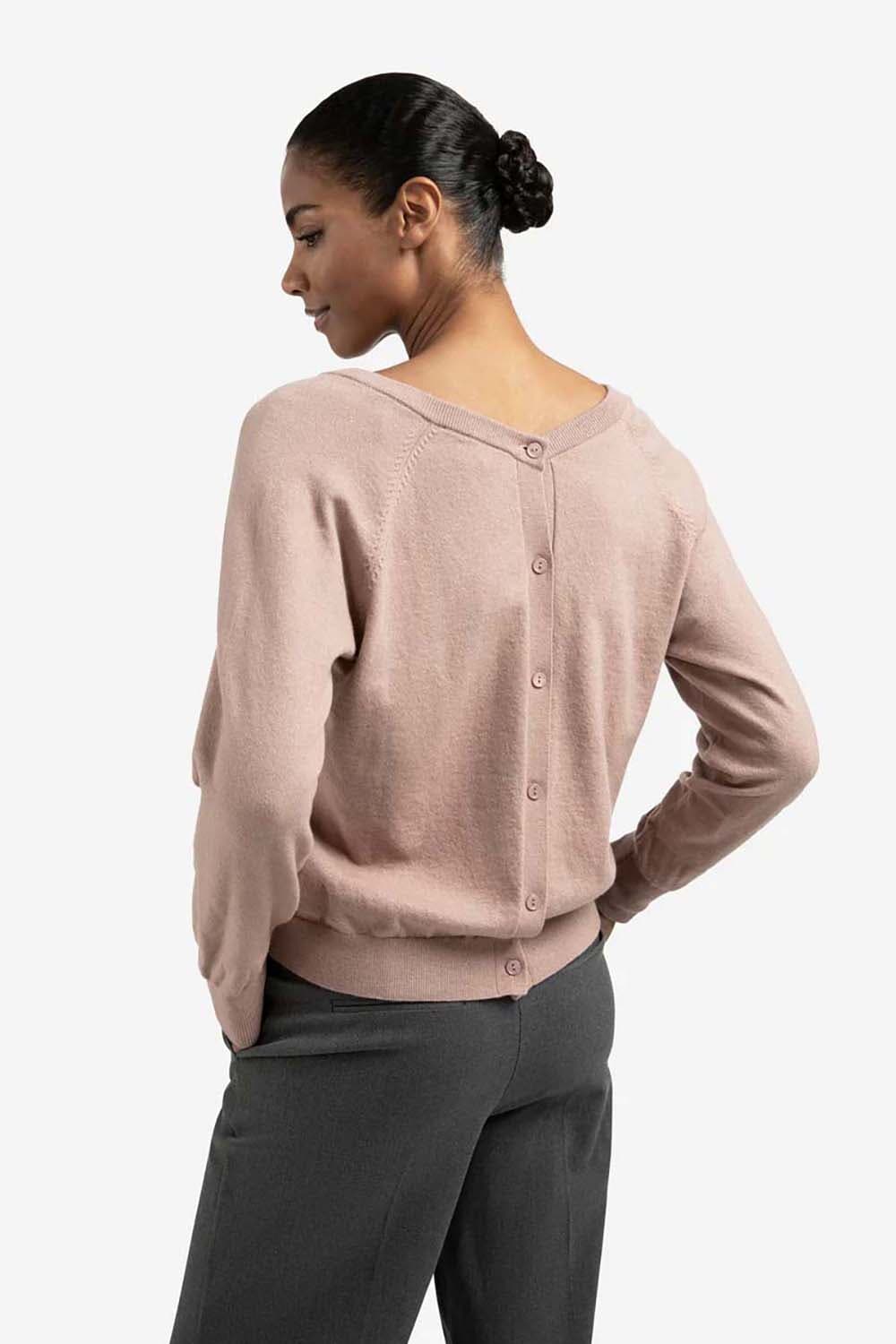 Yaya Double v-neck sweater with but Roze