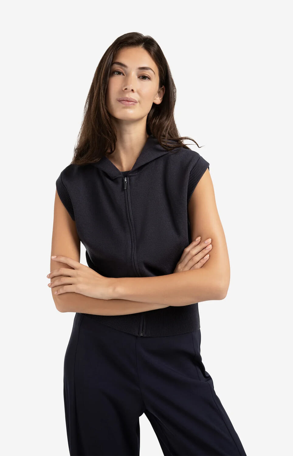 Yaya Sleeveless knitted hoody with Blauw