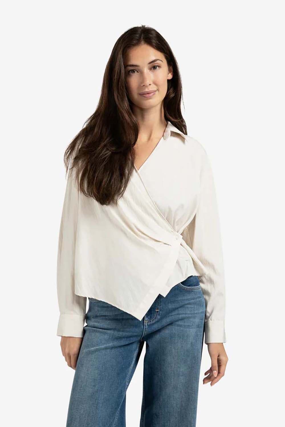 Yaya Fitted wrap blouse Beige