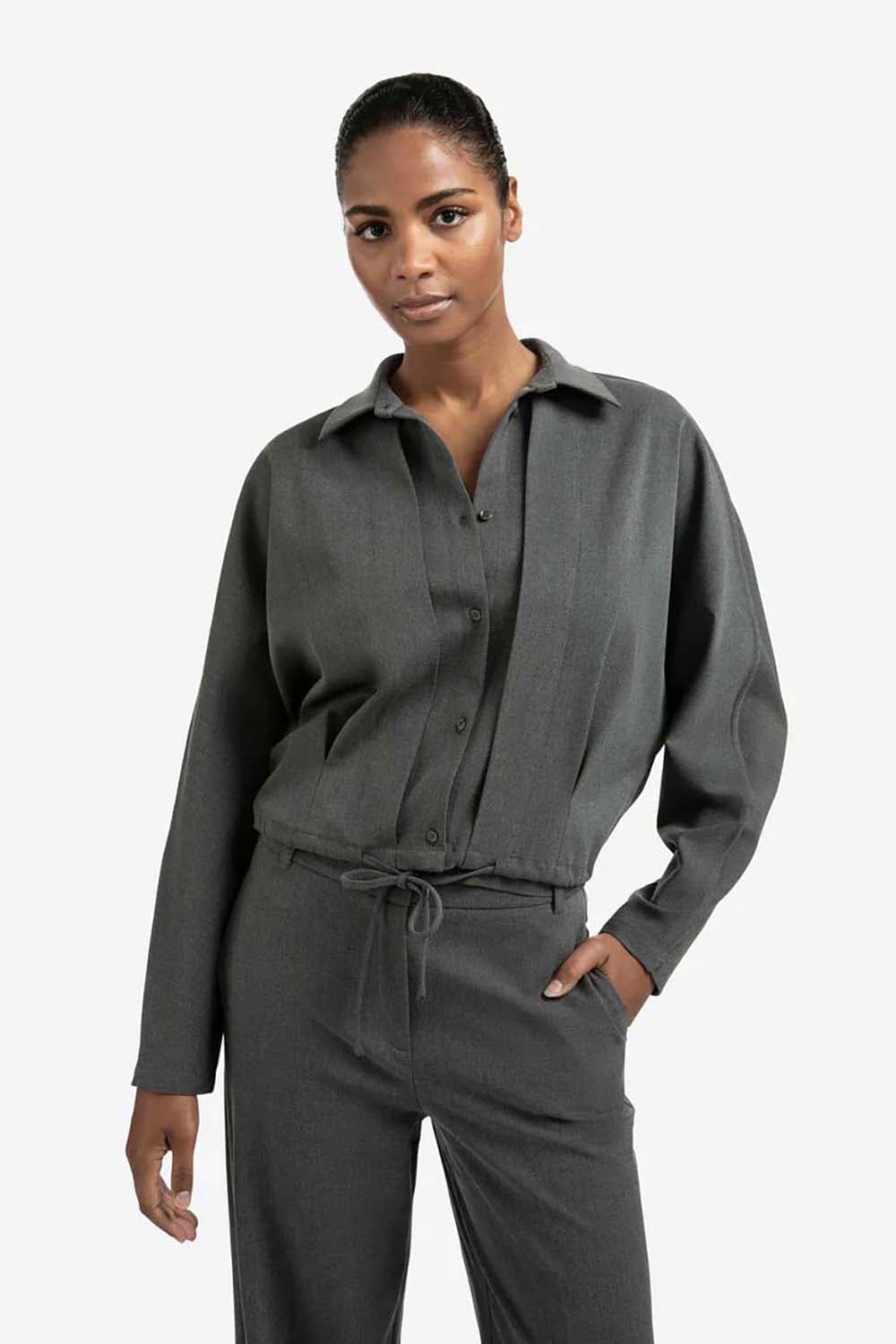 Yaya Blouse jacket with waist pleat Grijs