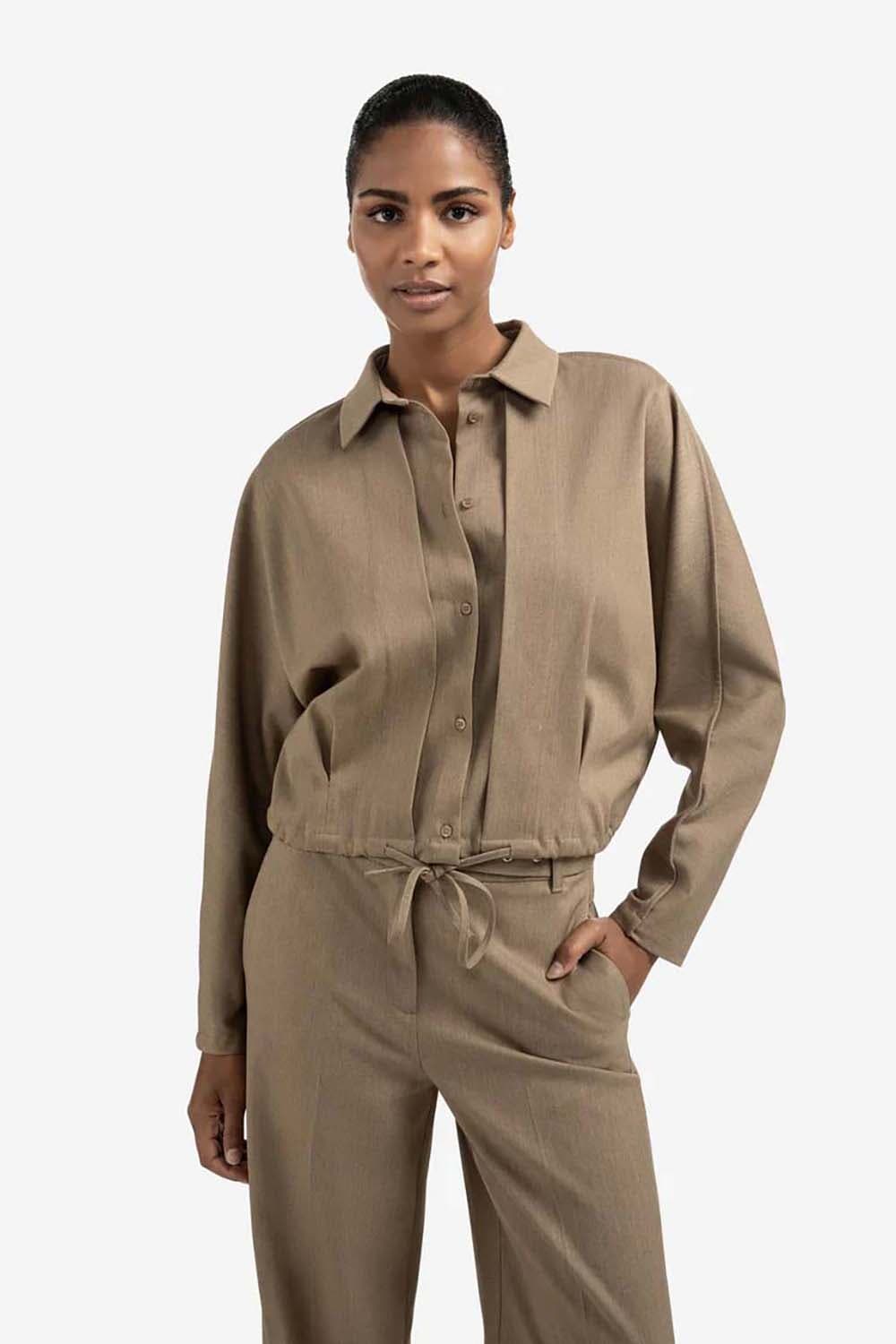 Yaya Blouse jacket with waist pleat Groen