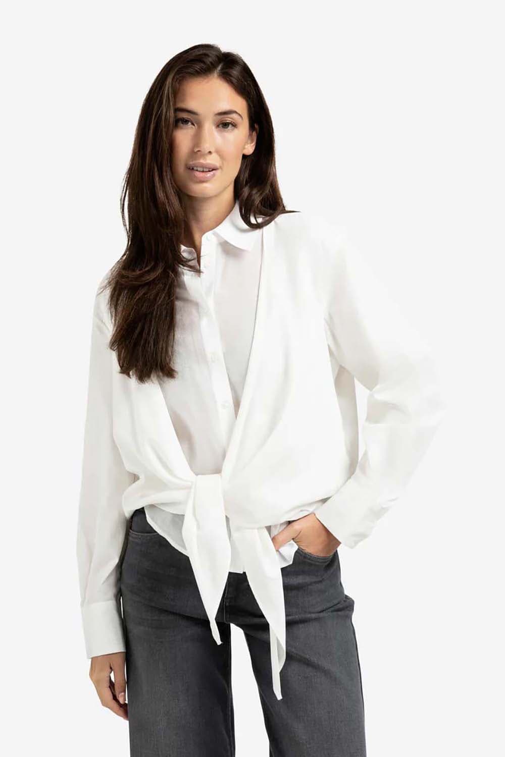 Yaya Layered blouse with knot Wit