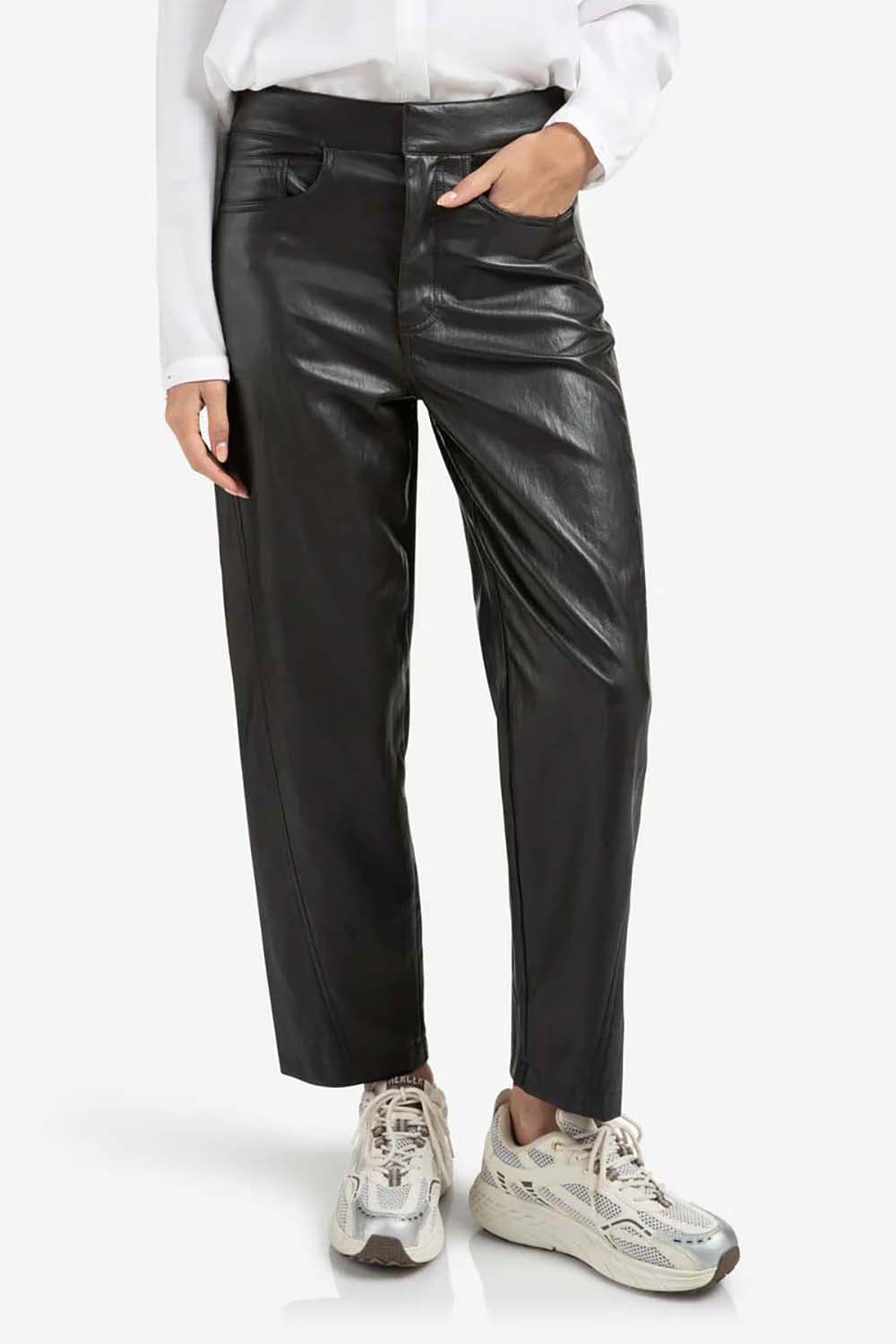 Yaya Faux leather carrot fit trouse Grijs