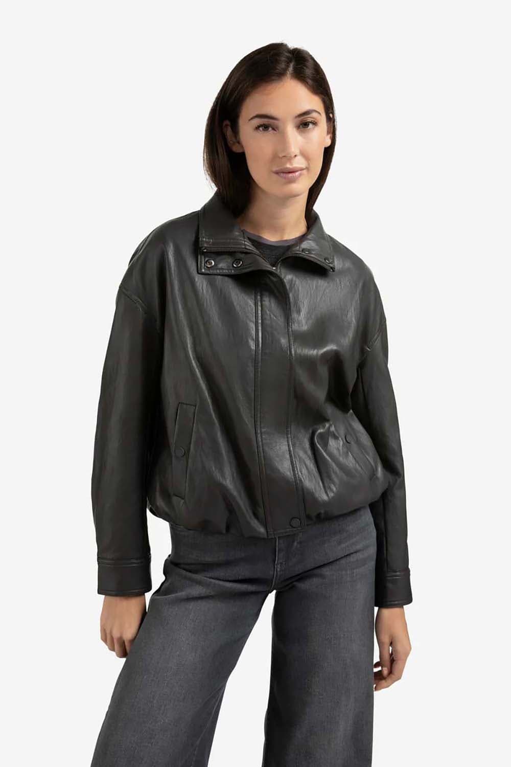 Yaya Faux leather jacket with baloo Grijs
