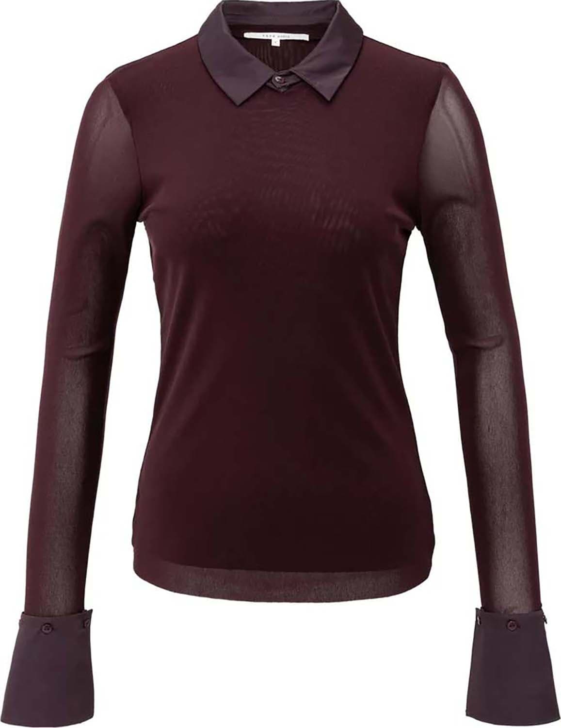 Yaya Mesh top with removable collar Paars