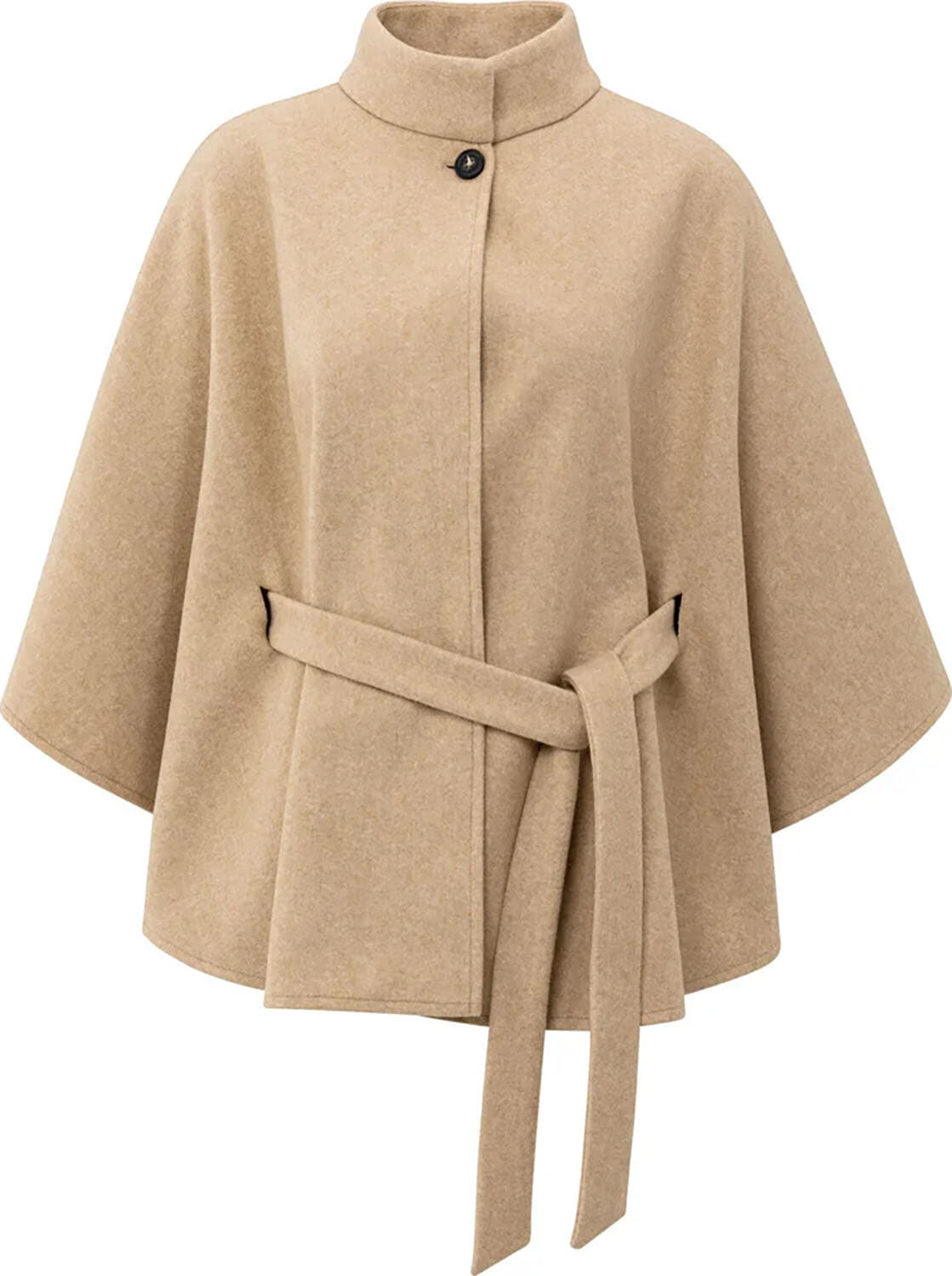 Yaya Soft woven poncho with collar Camel
