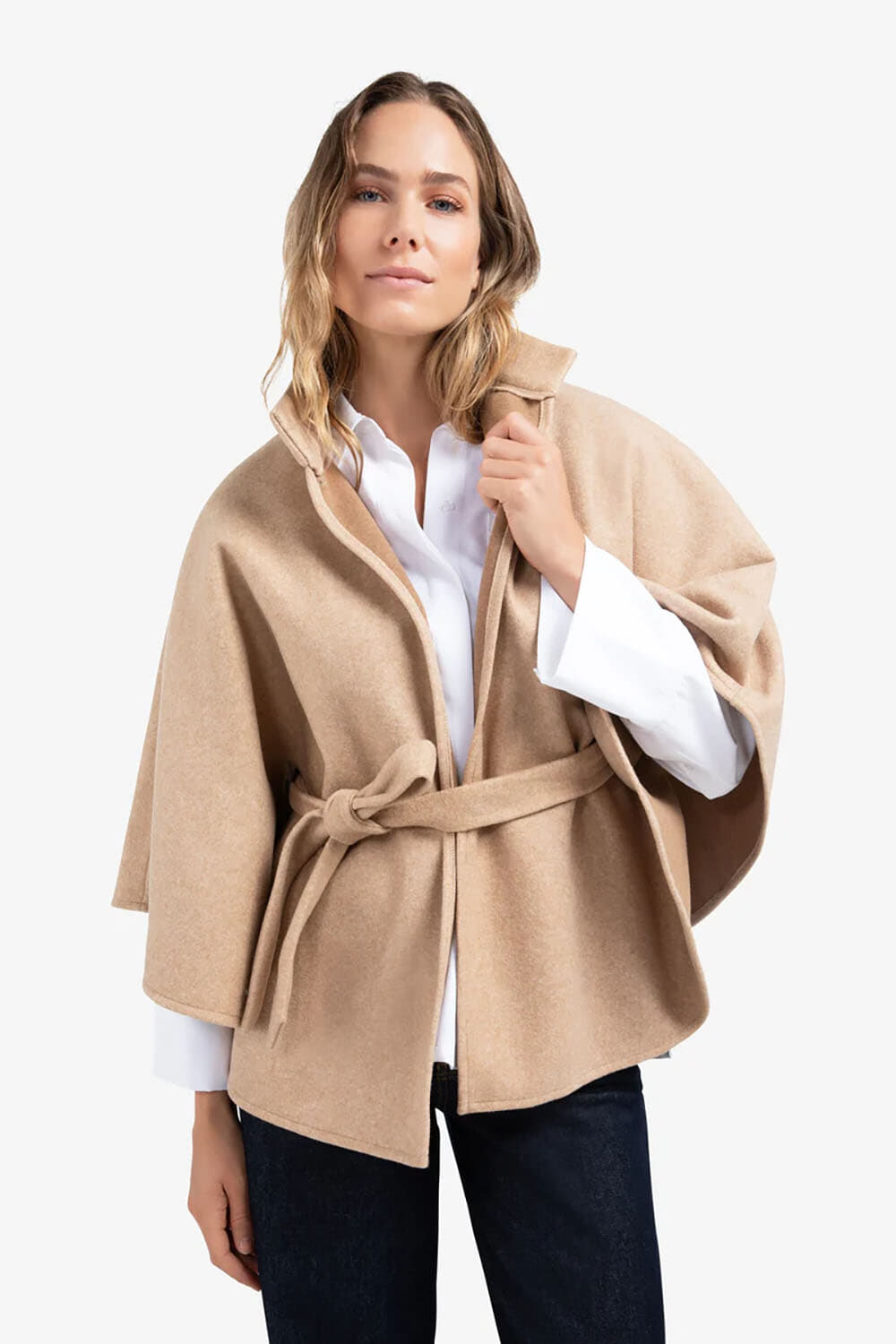 Yaya Soft woven poncho with collar Camel