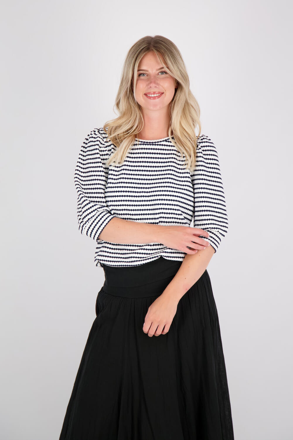 Zusss poffmouw top met streep in structuur materiaal Blauw