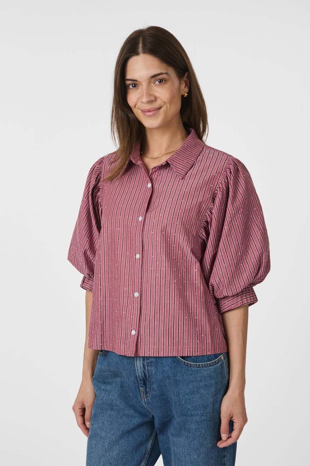 Neo Noir Blouse Etta Soft Stripe Stone Roze