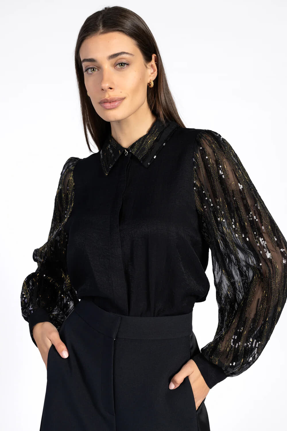 Aaiko Blouse Pillar Paillette Zwart