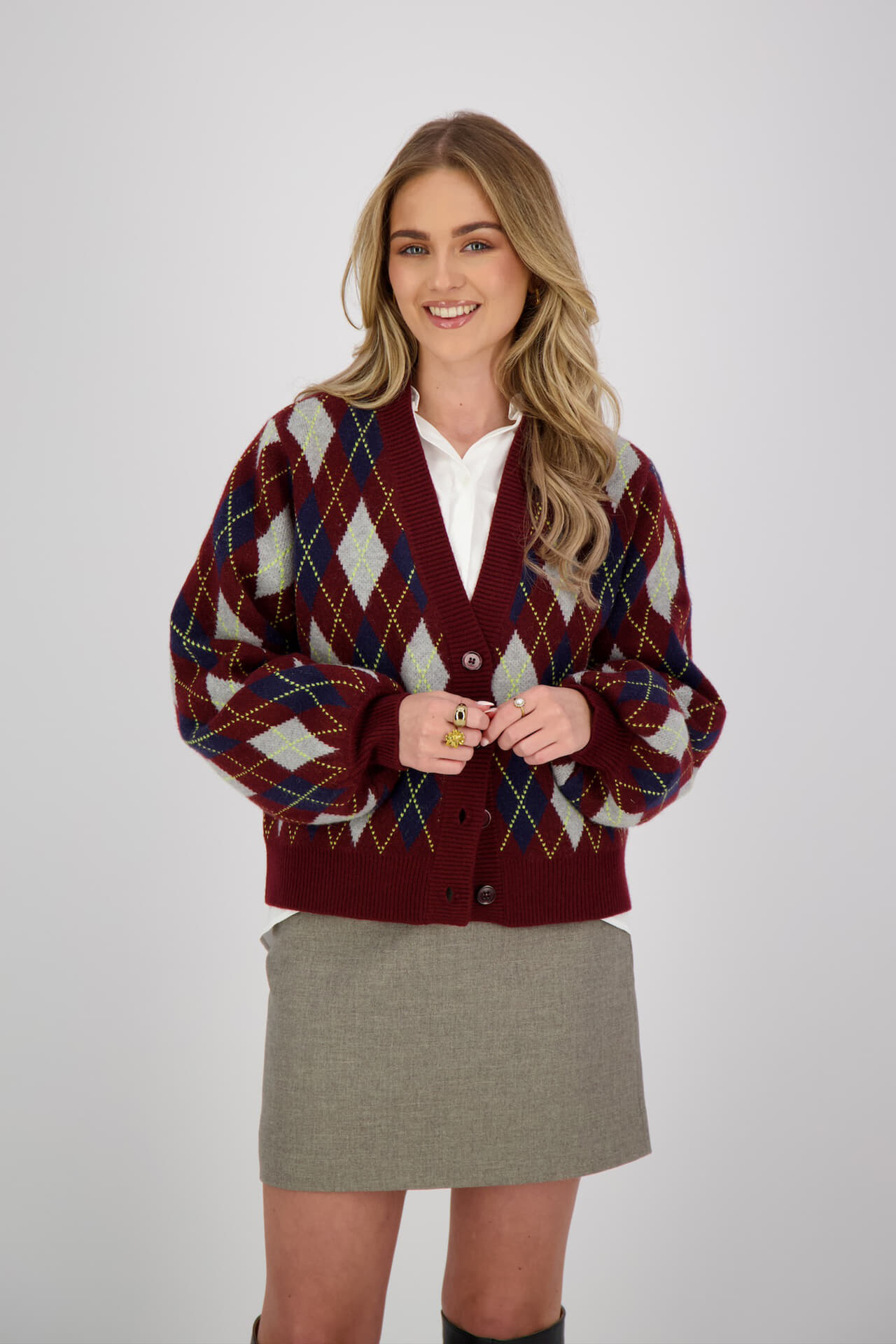 Co'couture Vest Row Check Bordeaux Rood