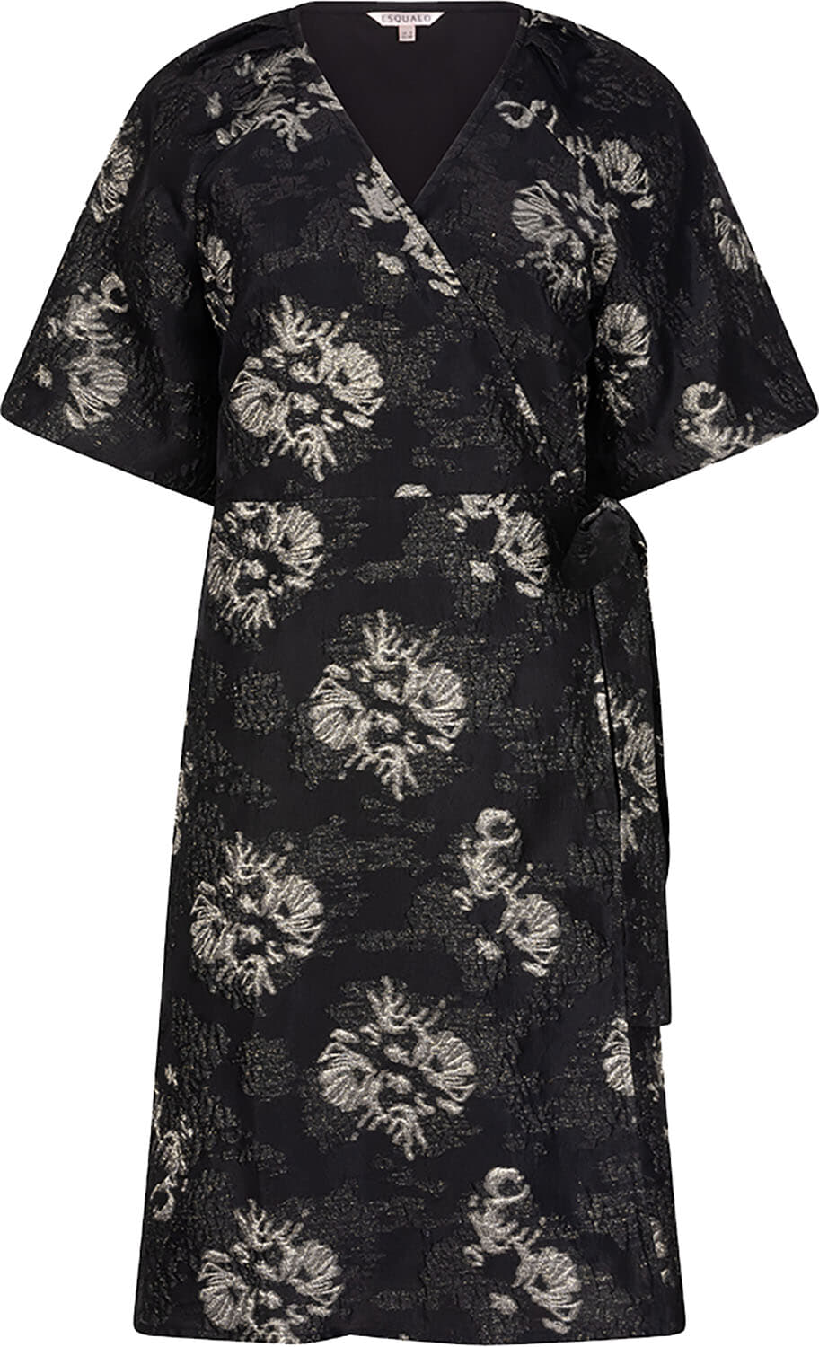 Esqualo Jurk Jacquard Puff Mouw Zwart
