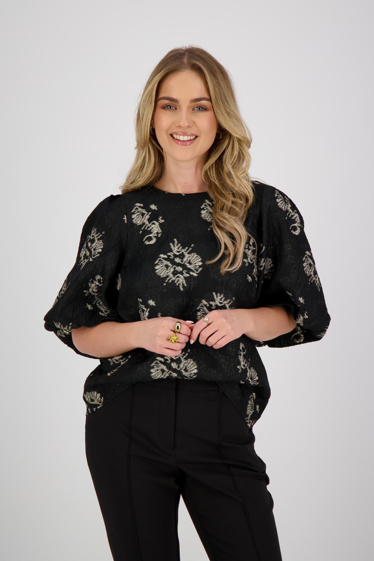 Esqualo Top Jacquard Zwart Esqualo Top Jacquard Zwart