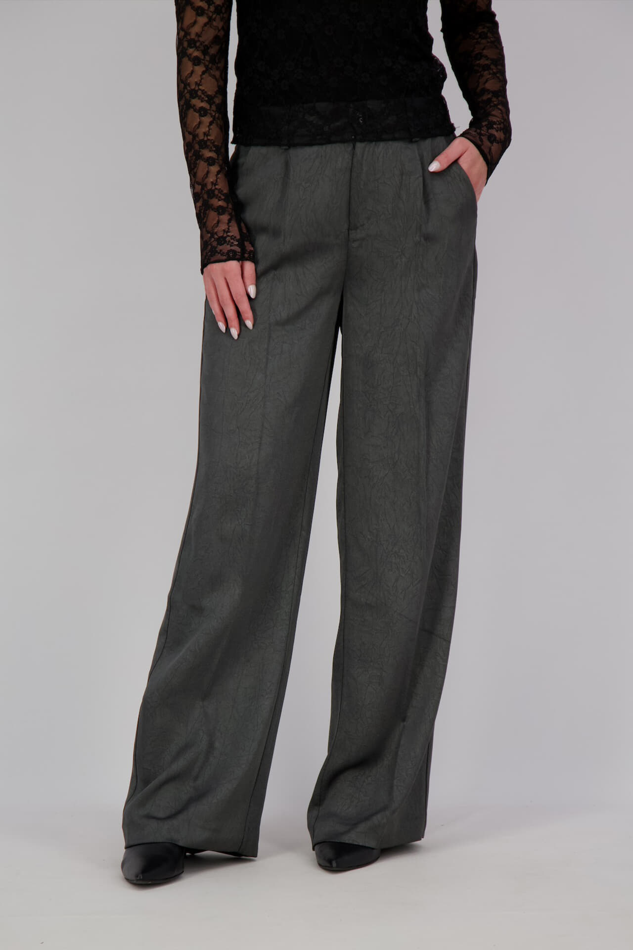 Esqualo Pantalon Shimmer Crinkle Antraciet