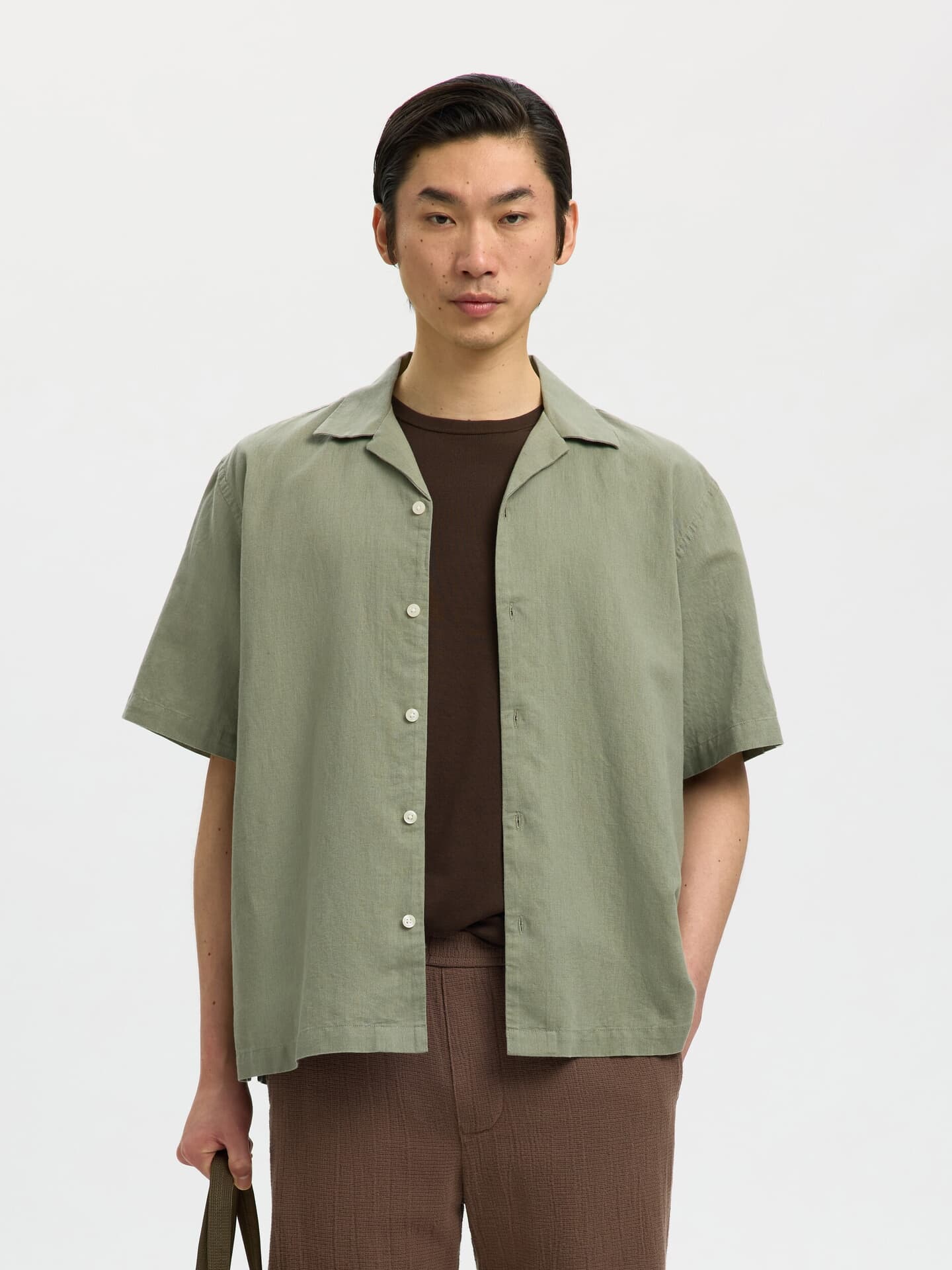 Selected Homme Overhemd Clay Linnen Blend Groen