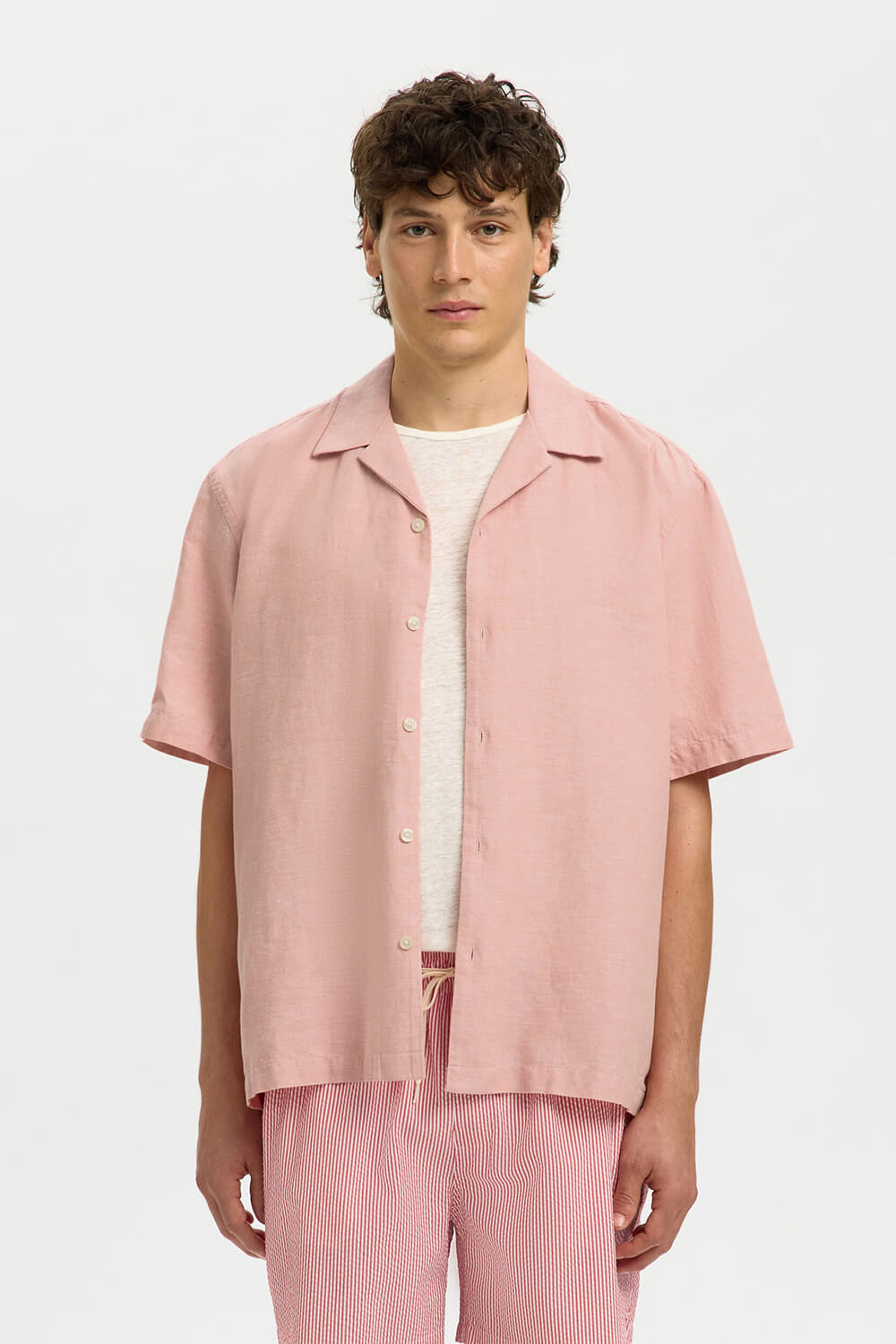 Selected Homme Overhemd Clay Linnen Blend Roze