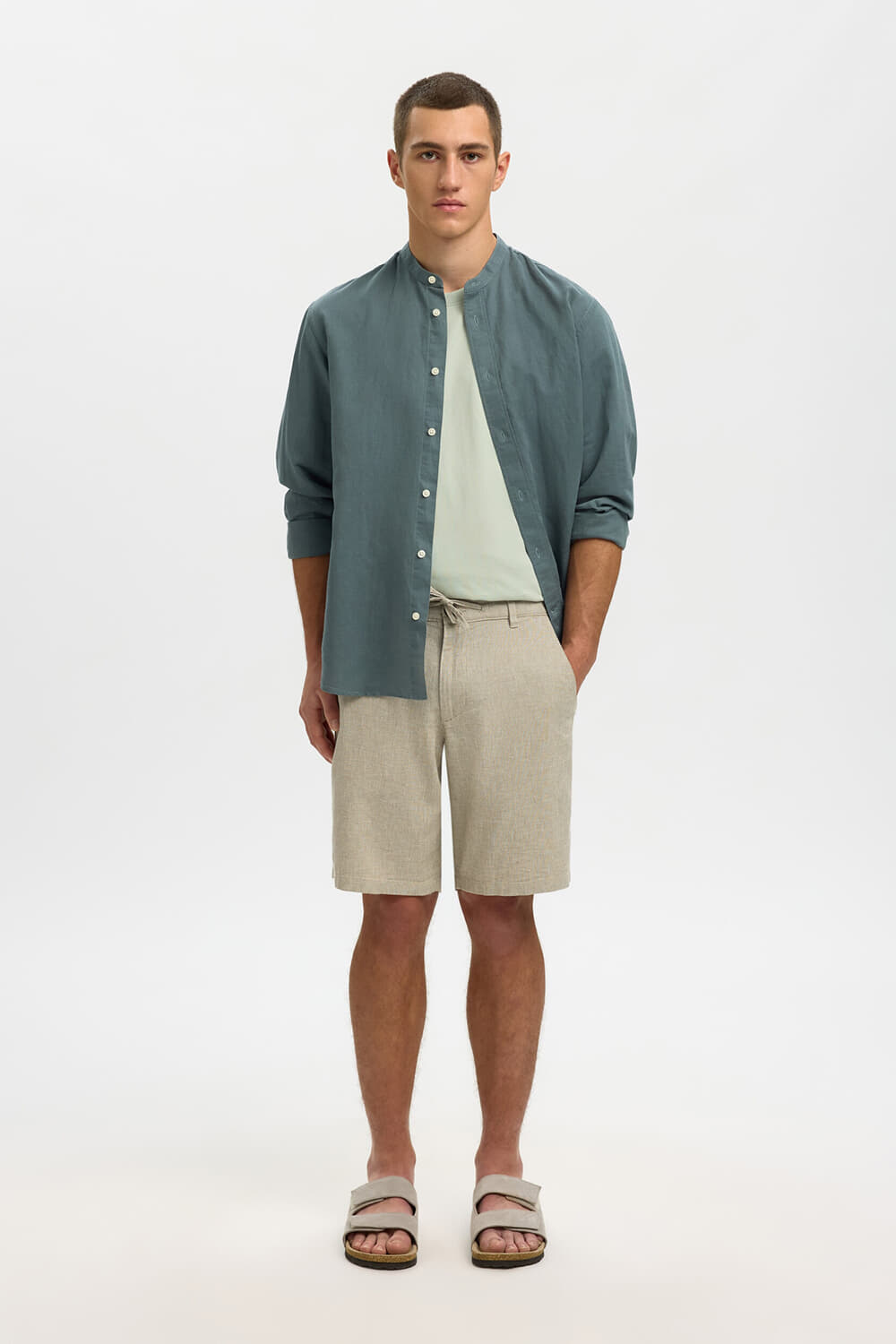 Selected Homme Short Brody Regular Linnen blend Groen