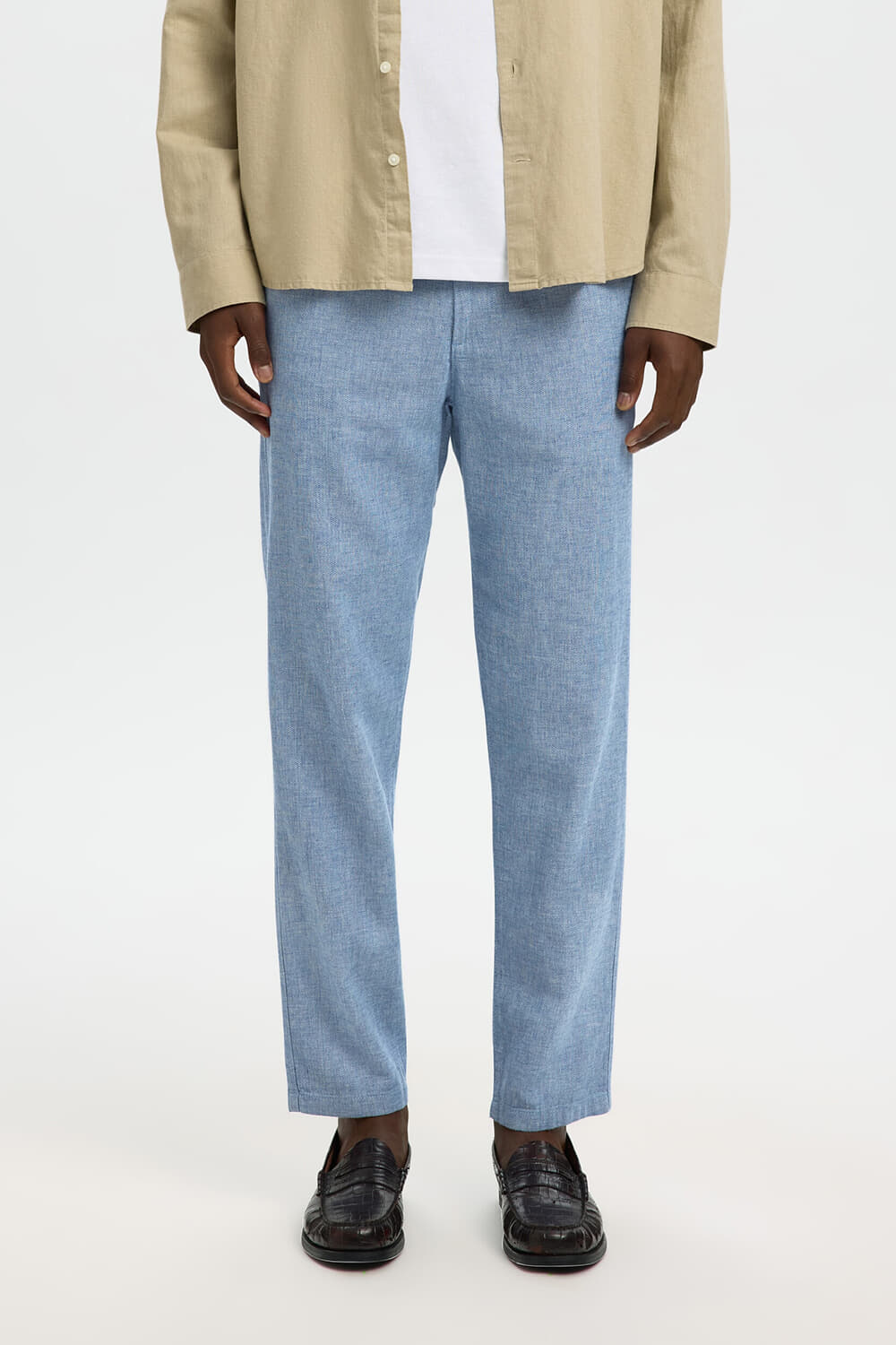 Selected Homme Broek Brody Slim Tape Linnen Hemelsblauw