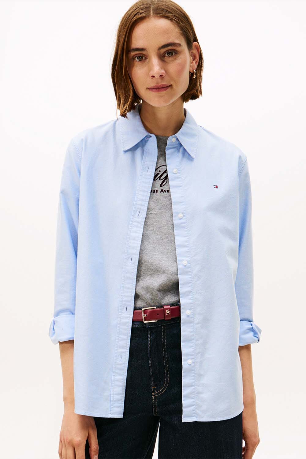 Tommy Hilfiger Blouse Oxford Relaxed Fit Blauw
