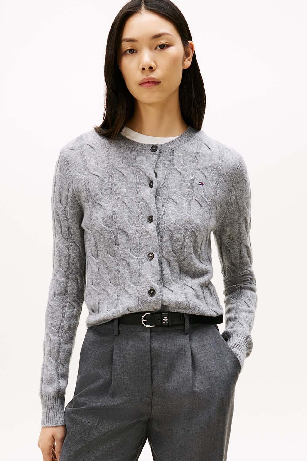 Tommy Hilfiger Vest Cable Soft Wol  Grijs