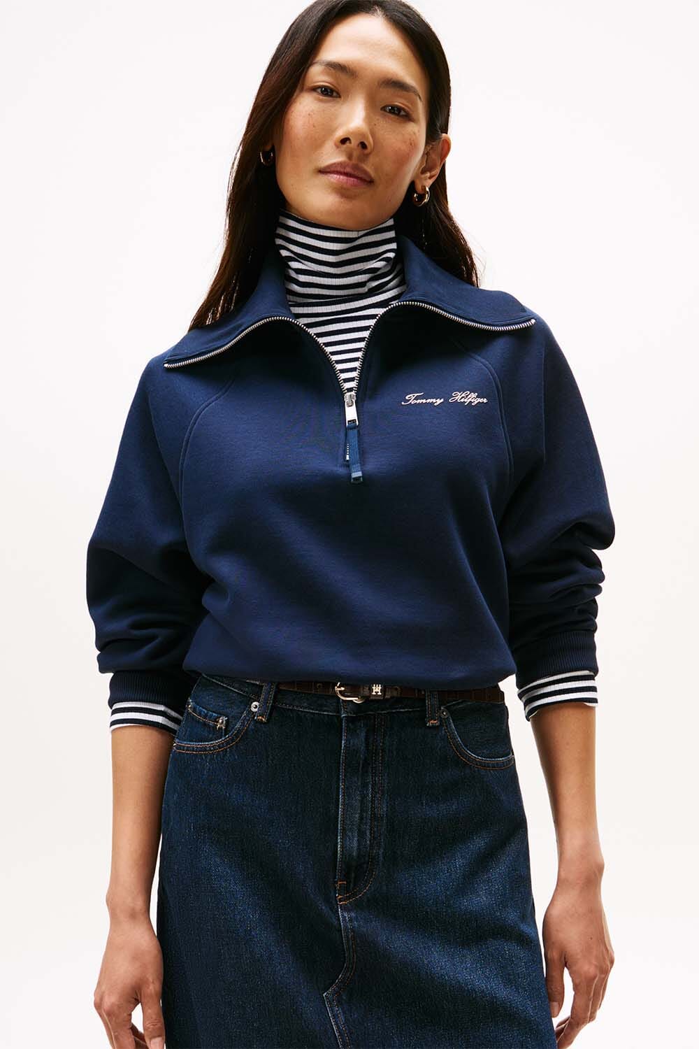 Tommy Hilfiger Zip-Sweater Classic Scipt Fleece Blauw