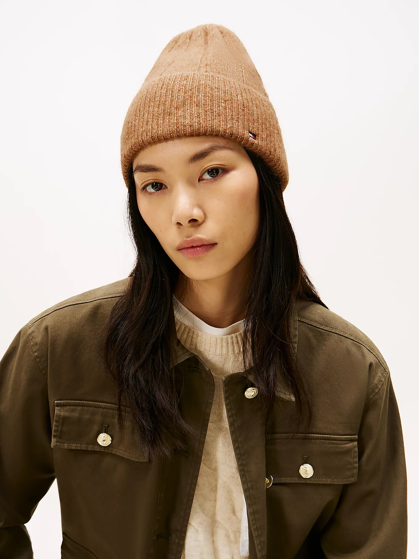 Tommy Hilfiger TH Flag Fluffy Beanie Camel