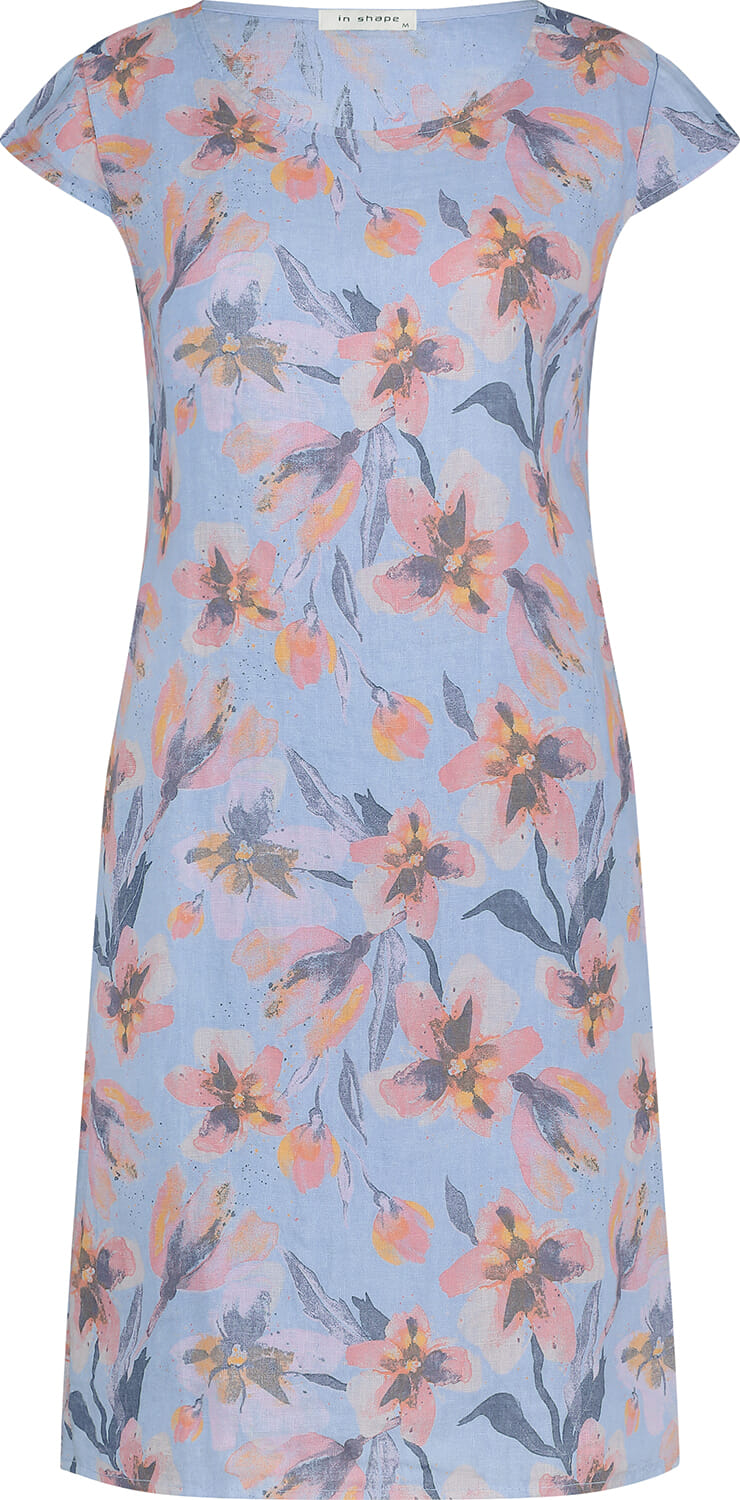 In Shape Jurk Fien Aquarel Flower Blauw