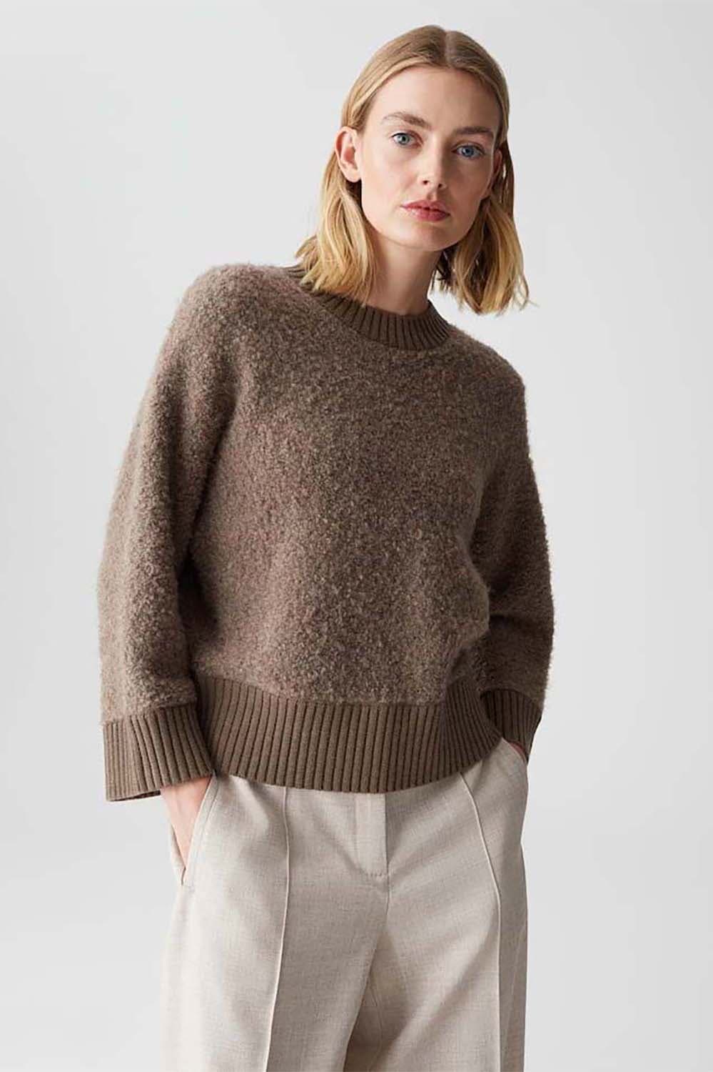 Opus Gebreide Trui Pennan in bouclelook Bruin