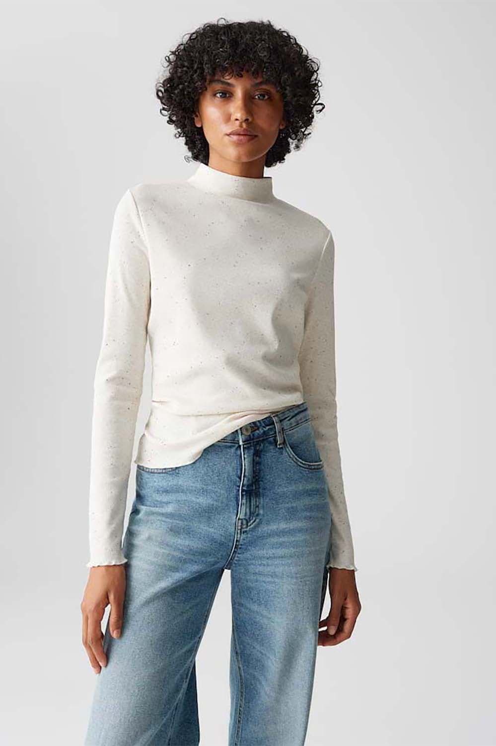 Opus Top Suhanna Curly in stretch jersey Crème